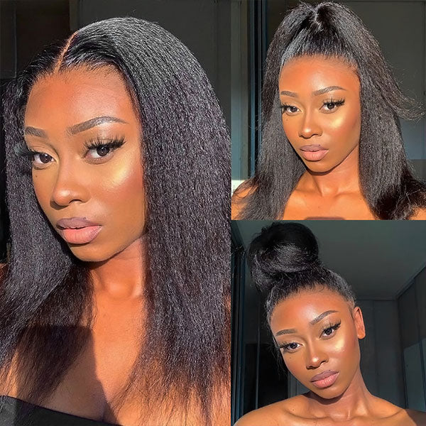 Firieya 13x4 HD Lace Front Wig Kinky Straight Wig Pre Plucked Real HD Lace Human Hair Wigs