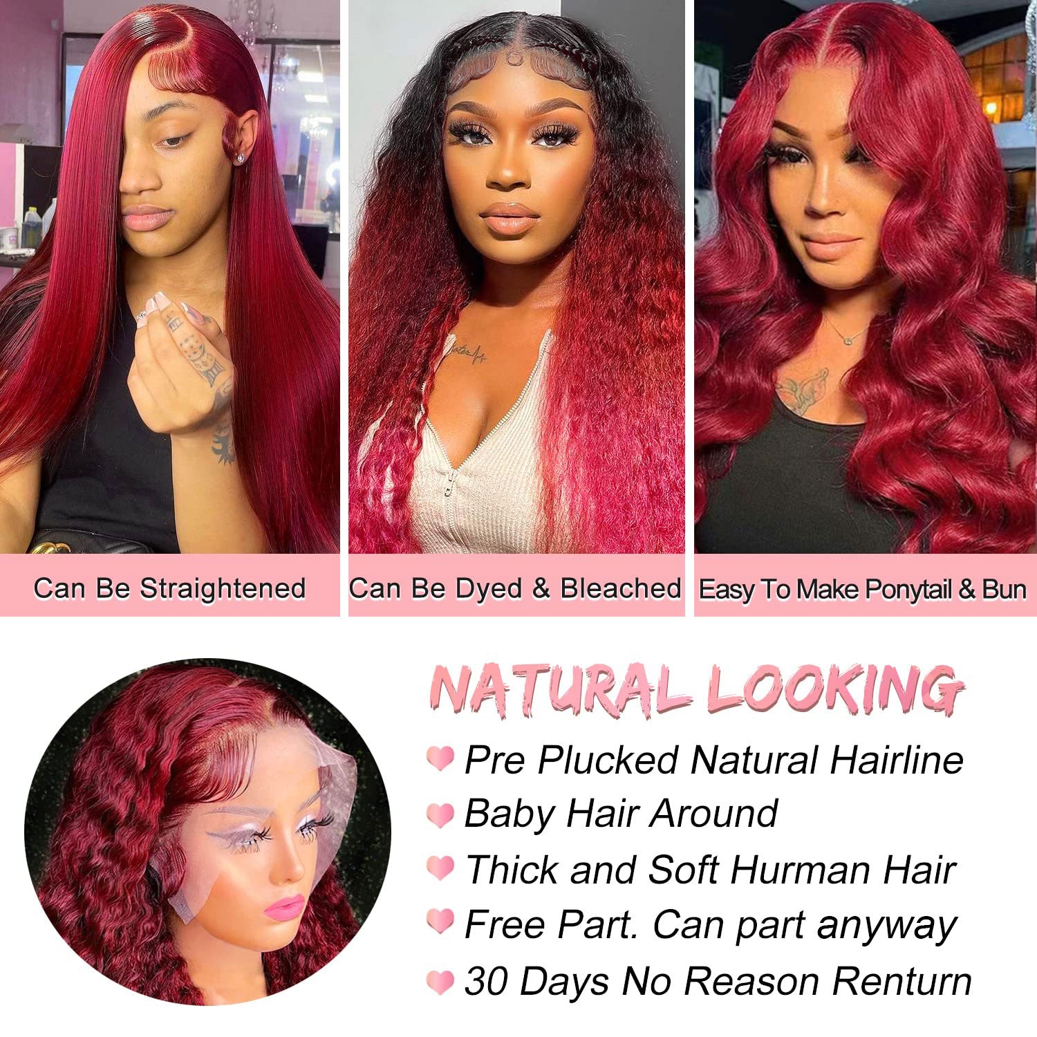 Firieya #99J Burgundy Wig Kinky Curly 13x4 Transparent Lace Human Hair Wigs