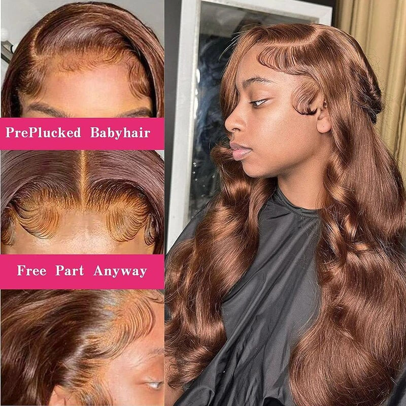 Firieya Chocolate Brown 13x4 Lace Front Wig Human Hair Pre Plucked Body Wave Wig Human Hair with Baby Hair