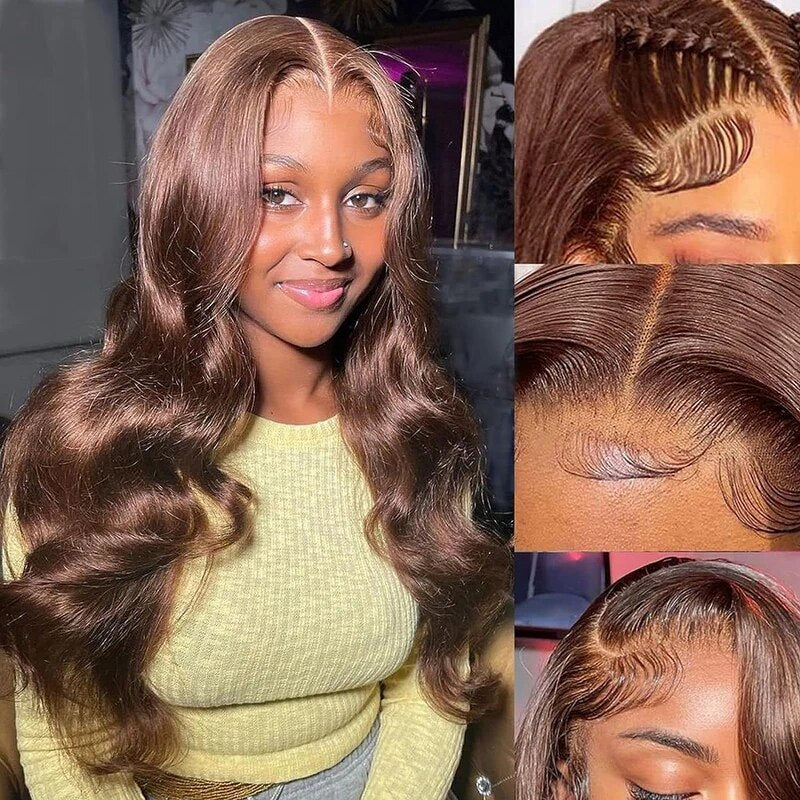 Firieya Chocolate Brown 13x4 Lace Front Wig Human Hair Pre Plucked Body Wave Wig Human Hair with Baby Hair