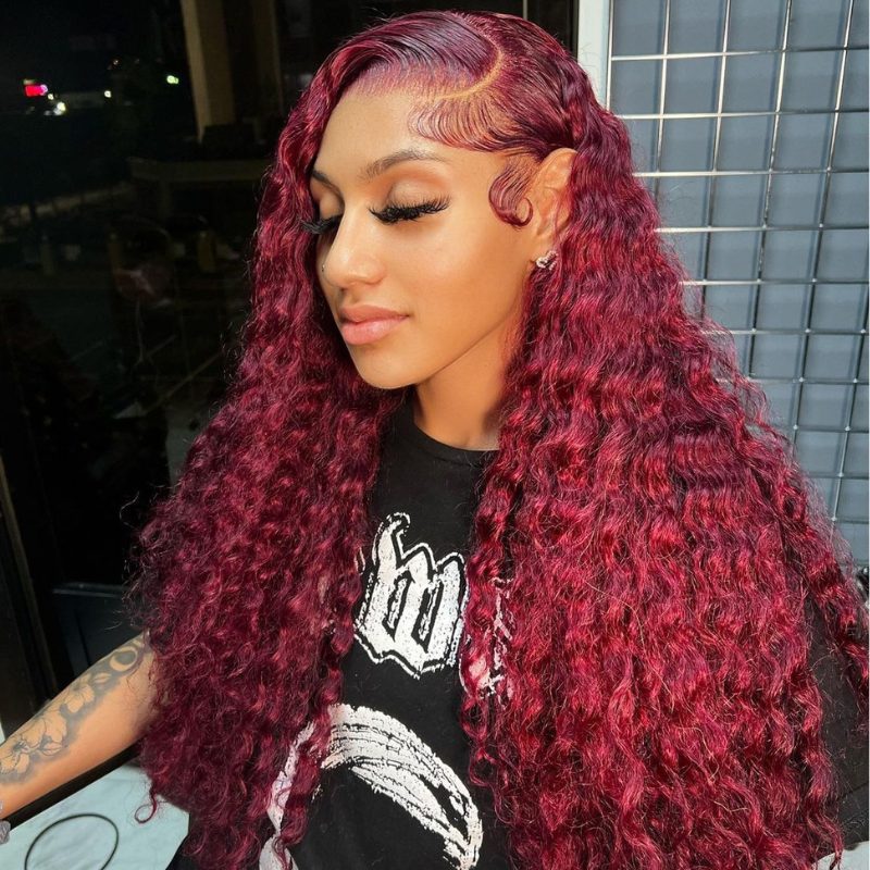 [Flash Sale]99J Burgundy Color Water Wave Human Hair Wig 13×6 HD Lace Frontal Wig