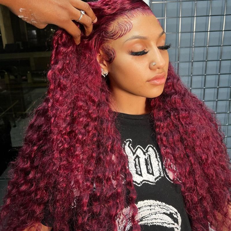 [Flash Sale]99J Burgundy Color Water Wave Human Hair Wig 13×6 HD Lace Frontal Wig