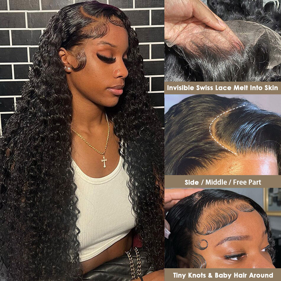 Firieya Deep Wave 13x6 HD Full Lace Wig Pre Plucked Glueless Lace Wig Deep Curly Hair