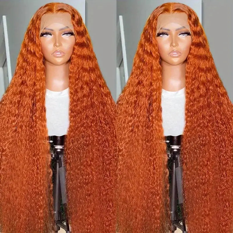 Firieya Ginger Orange Deep Wave Lace Front Wigs Human Hair Colored 13x4 HD Transparent Lace Frontal Wig