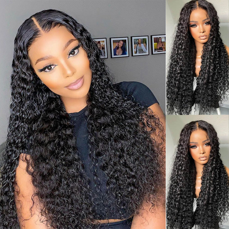 300% Density Bold Bounce Glueless Water Wave 13x4 HD Lace Front Wigs Transparent Lace Color Wig Plucked Hairline