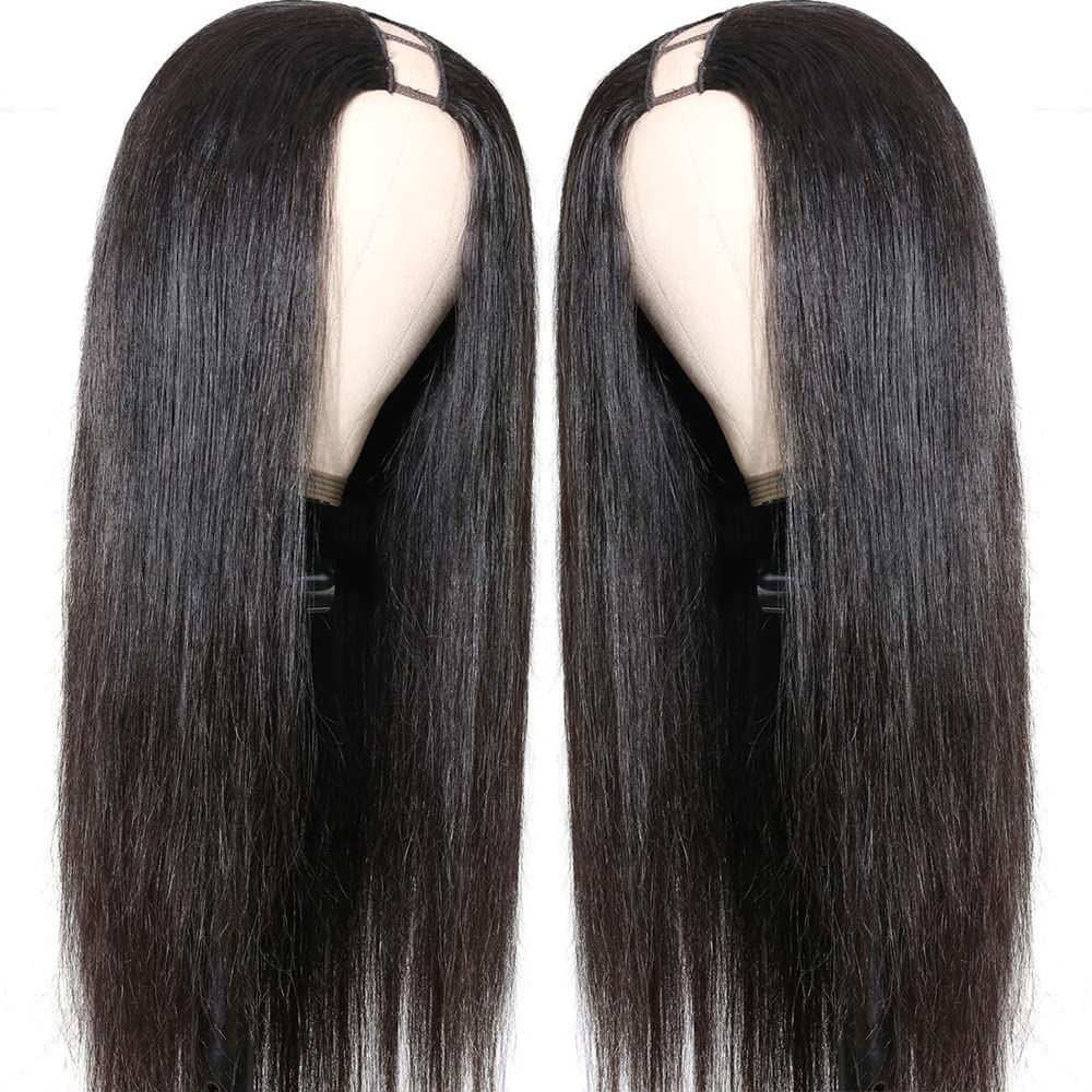 Firieya U Part Human Hair Wigs for Black Women Straight Beginner Friendly Unprocessed Virgin Human Hair Wig Glueless Hair Natural Color