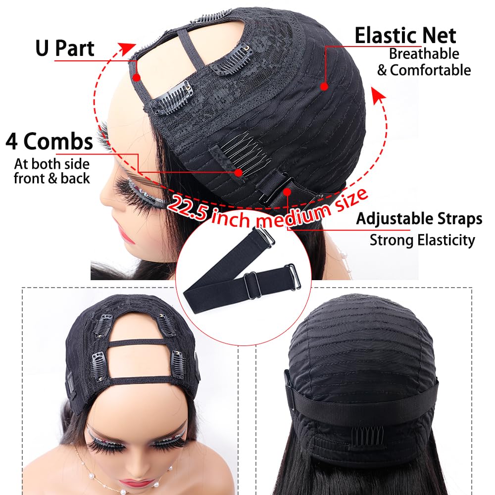 Firieya U Part Human Hair Wigs for Black Women Straight Beginner Friendly Unprocessed Virgin Human Hair Wig Glueless Hair Natural Color