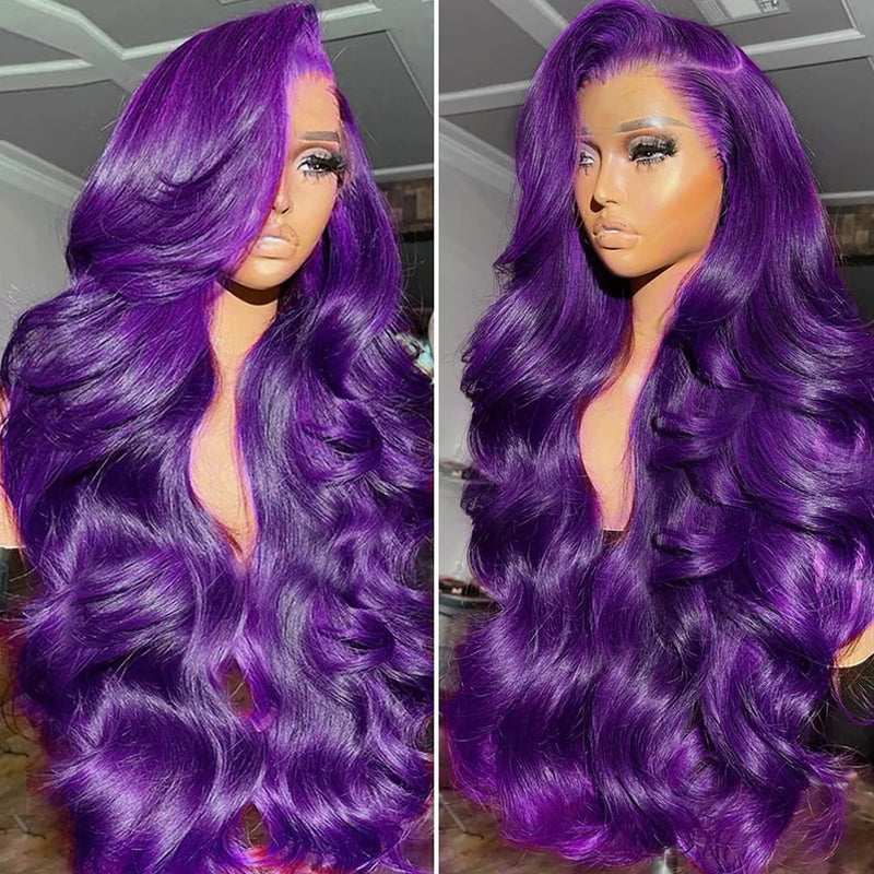 Firieya Deep Purple Lace Frontal Wig Human Hair 13x4 Dark Burgundy Straight Lace Front Glueless Wigs