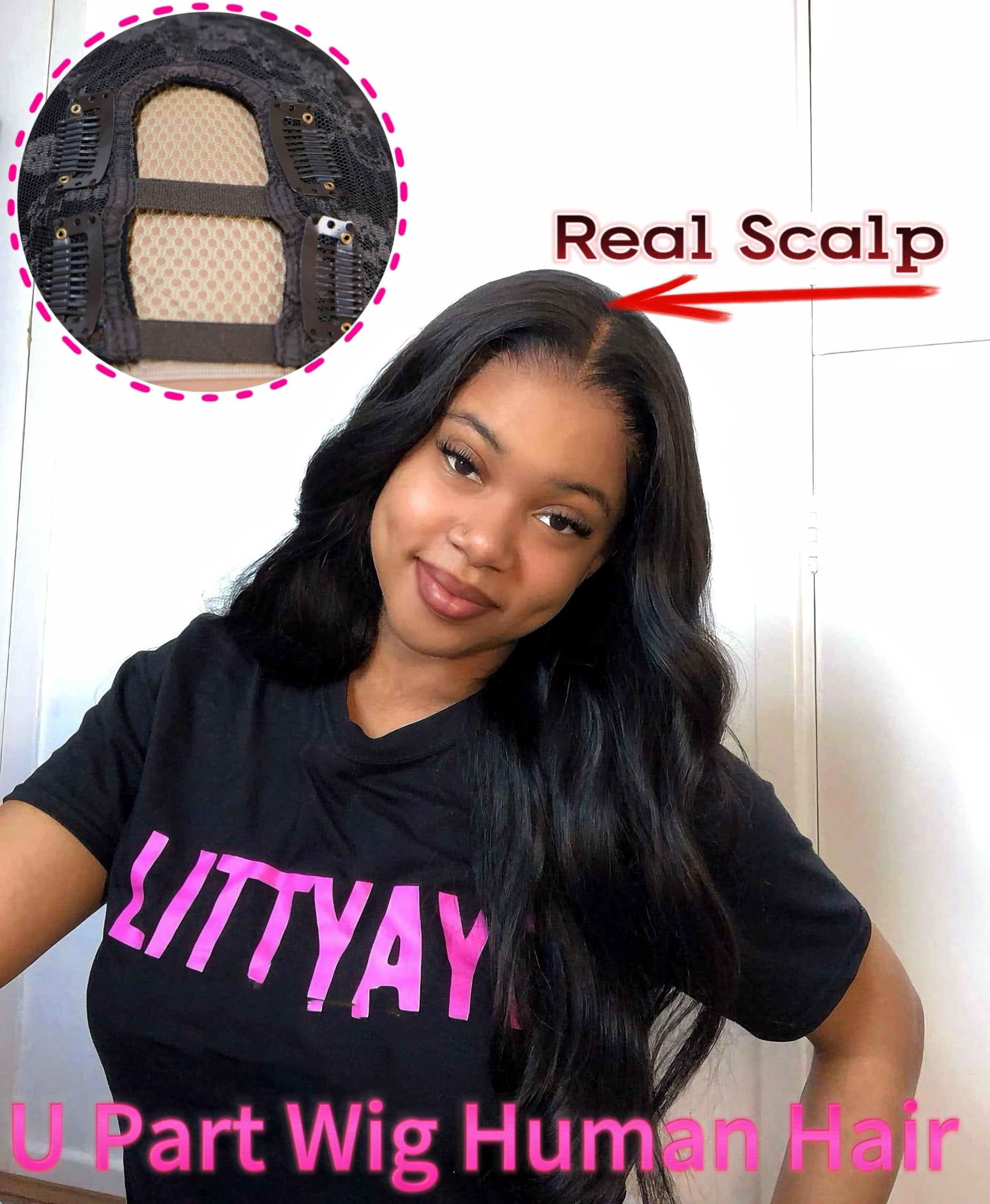 Firieya U Part Human Hair Wig Body Wave Glueless Half Wigs Human Hair for Black Women No Sew In No Leave Out