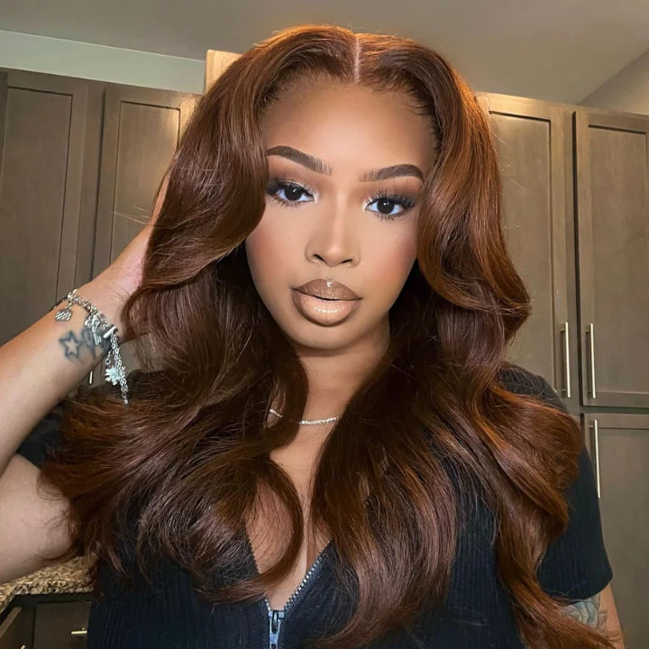 Firieya Chestnut Brown Color with Curtain Bangs 13X4 HD Lace Front Wigs Human Hair