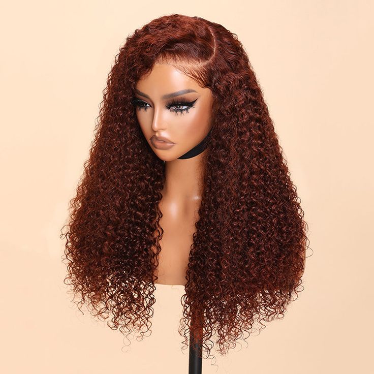 Firieya 9x6 Pre-Cut Lace #33 Reddish Brown Kinky Curly Pre-Bleached Glueless Wig Invisible Lace Wig Dome Cap Wigs