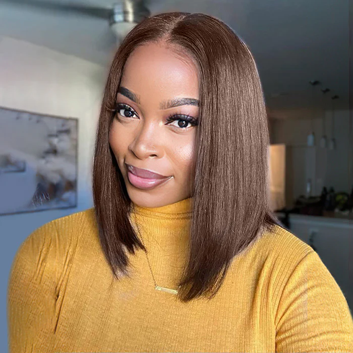 Firieya Chocolate Brown Colored Glueless Bob Wig 13x4 Lace Frontal Straight Human Hair Wig