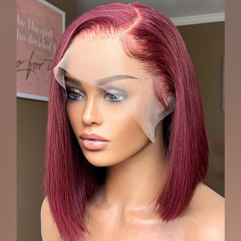 Firieya Burgundy Red 99J Color Bob Wig Straight Human Hair Wigs for Black Women 200% Density