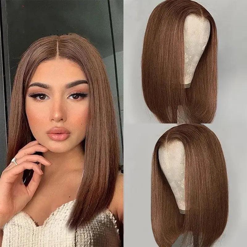 Firieya Chocolate Brown Colored Glueless Bob Wig 13x4 Lace Frontal Straight Human Hair Wig