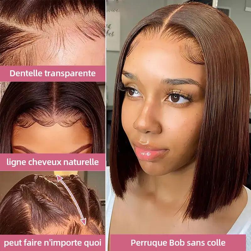 Firieya Chocolate Brown Colored Glueless Bob Wig 13x4 Lace Frontal Straight Human Hair Wig