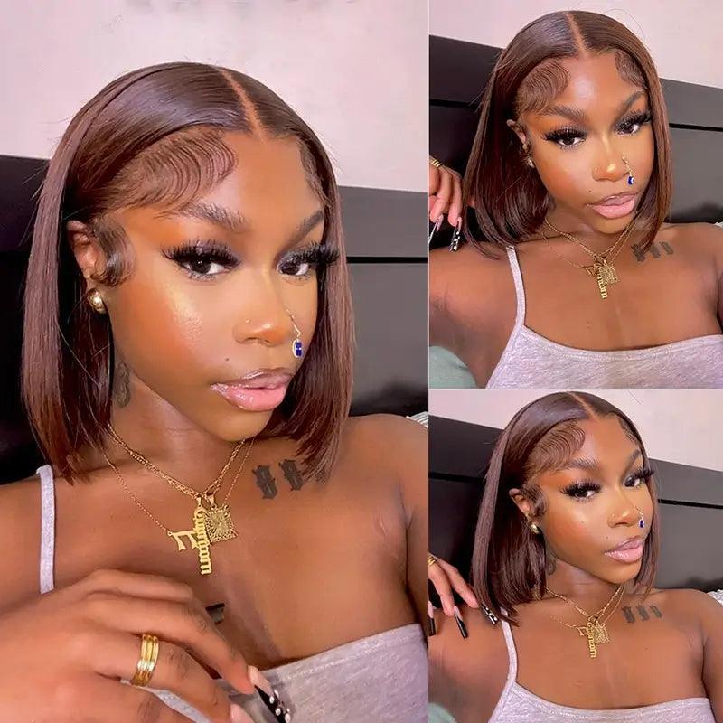 Firieya Chocolate Brown Colored Glueless Bob Wig 13x4 Lace Frontal Straight Human Hair Wig