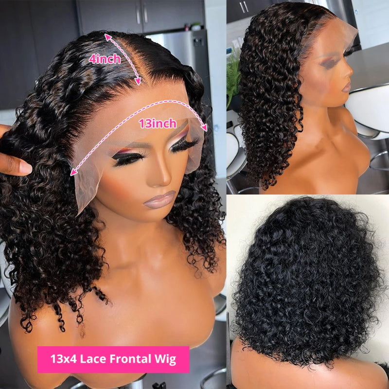 Firieya Kinky Curly Short Bob Wigs 13x4 Transparent Lace Front Human Hair Wigs