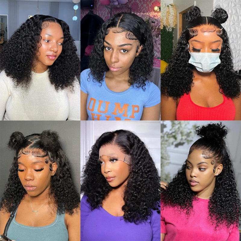 Firieya Kinky Curly Short Bob Wigs 13x4 Transparent Lace Front Human Hair Wigs