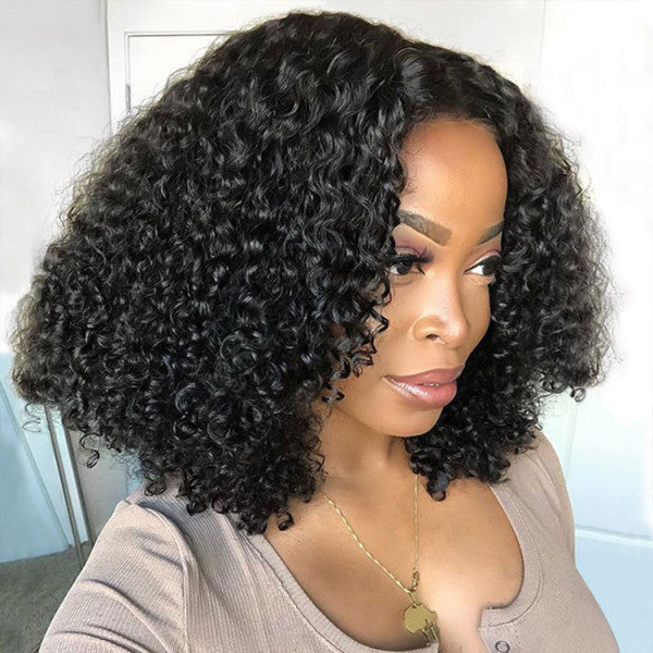 Firieya Kinky Curly Short Bob Wigs 13x4 Transparent Lace Front Human Hair Wigs