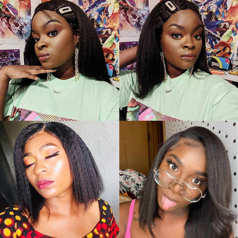Firieya Kinky Straight Bob Wig 13x4 Lace Front Human Hair Bob Wigs For Women