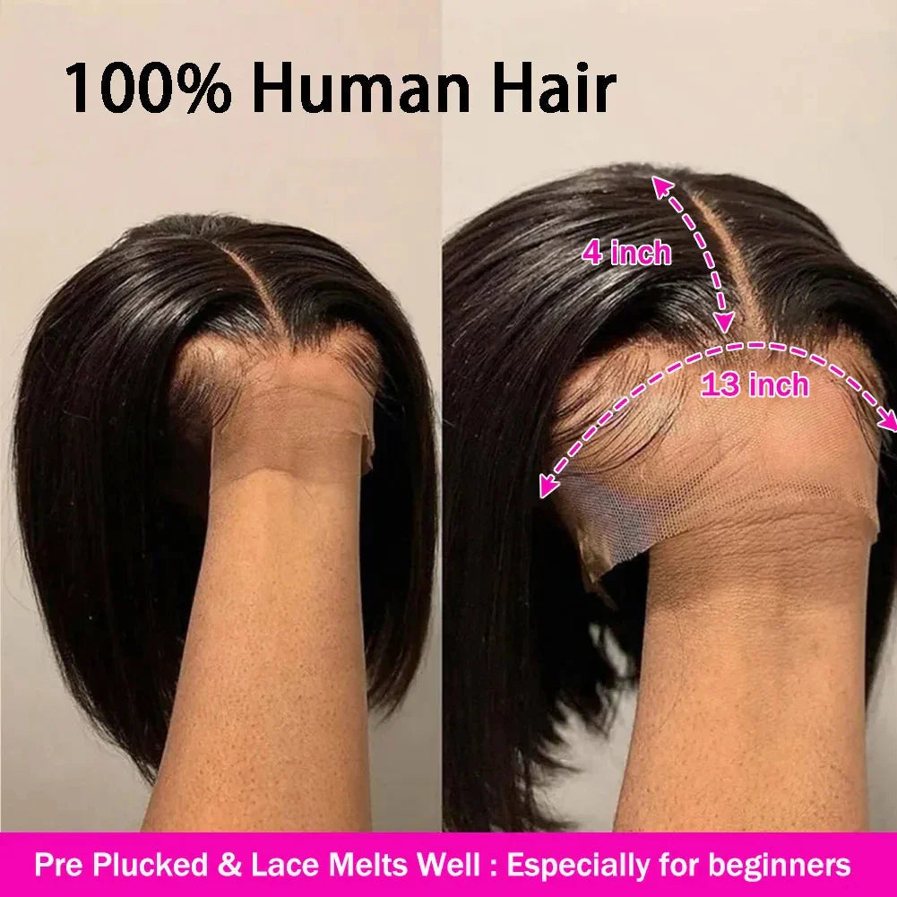 Firieya Short Bob 13x4 HD Lace Frontal HD Lace Wig Natural Black  Human Hair Wig