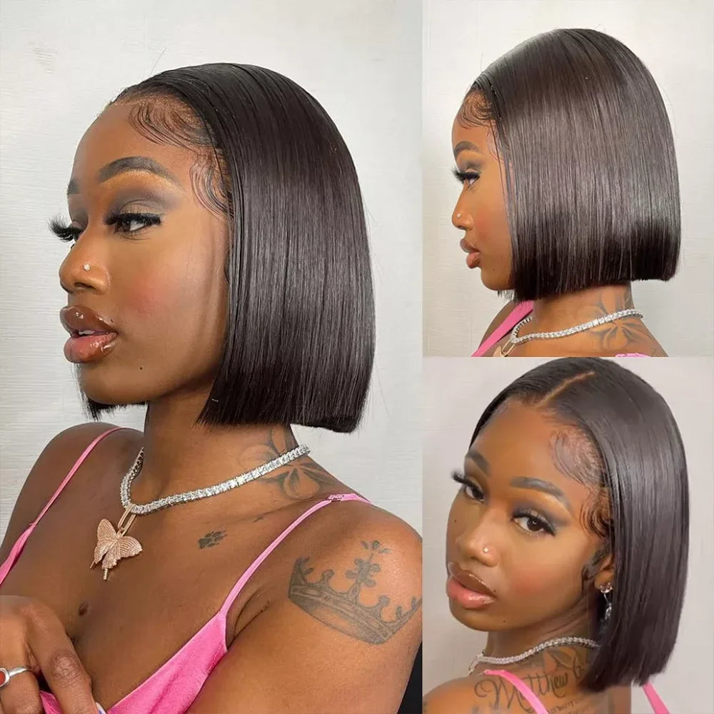 Firieya Short Bob 13x4 HD Lace Frontal HD Lace Wig Natural Black  Human Hair Wig