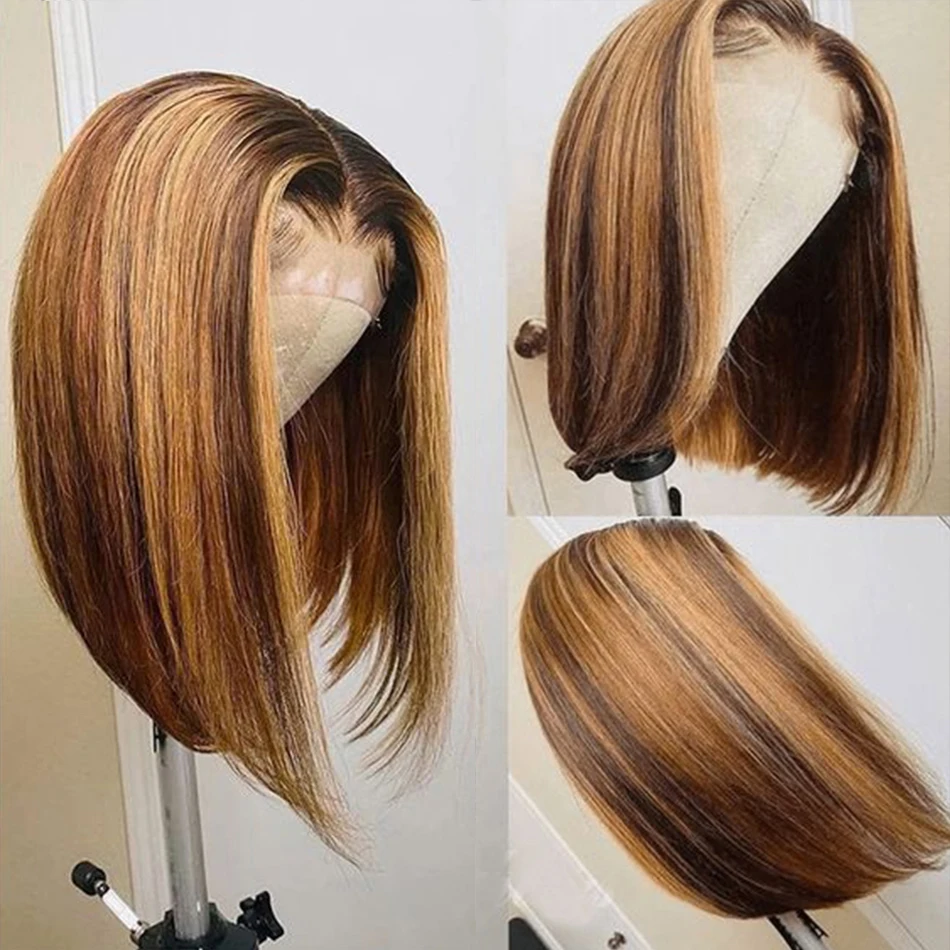 Firieya Highlight P4/27 Straight 4x4/13x4 Lace Wig Short Bob Wigs Hair For Black Women