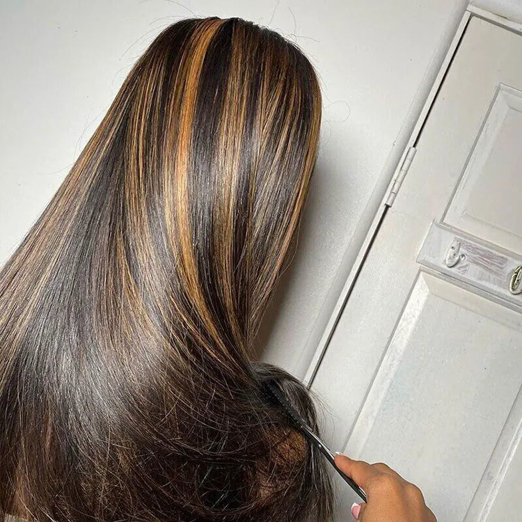 Firieya #1B/30 Ombre Highlight Wig 5x5 Lace Closure Straight Wig for Women Pre Plucked with Baby Hair Human Hair Wig