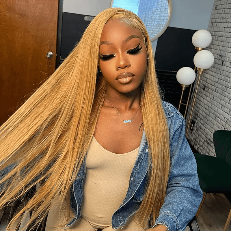 Firieya Honey Blonde Straight Wig 5x5 HD Lace Closure Wig #27 Honey Blonde Wig Human Hair Wigs