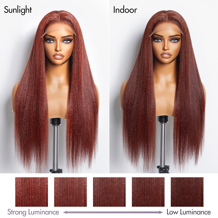Firieya #33 Reddish Brown Kinky Straight 5x5 Lace Closure Soft Wigs for Black Women Human Hair Wig