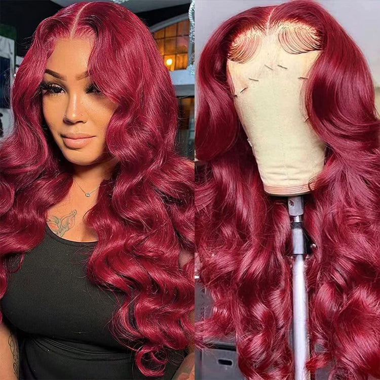 Firieya 99J Burgundy Wigs Body Wave Glueless Human Hair Wigs 5x5 Tansparent Lace Closure Wig