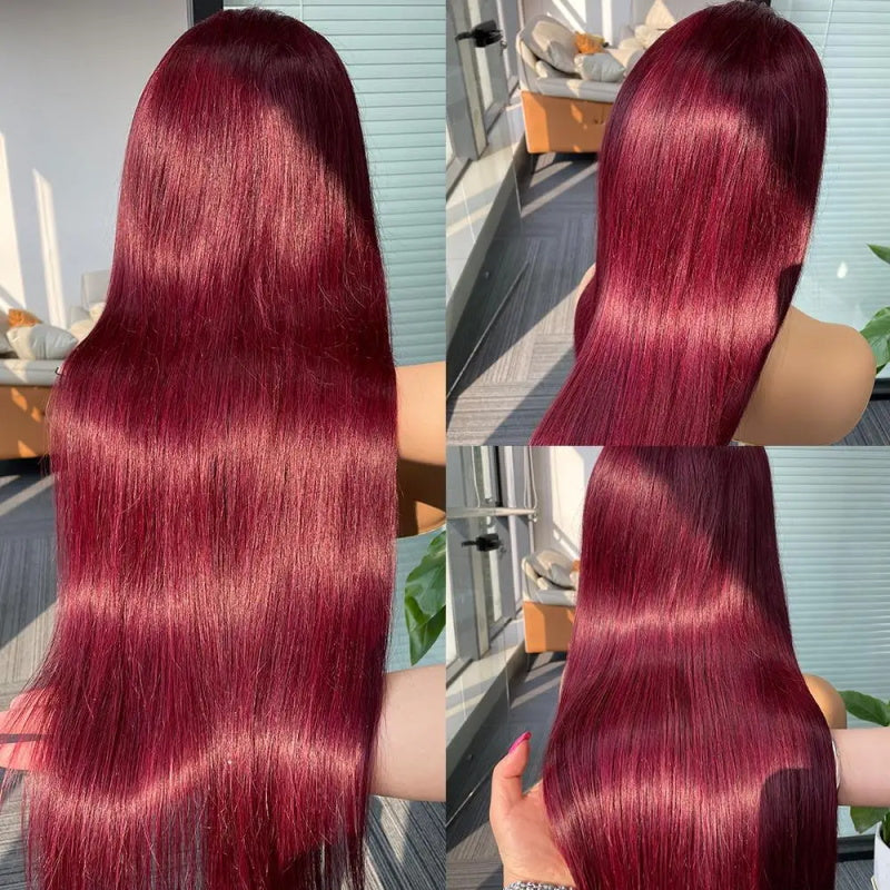 Firieya Straight Burgundy Hair Transparent 5x5 Lace Closure Wig Pre Plucked Human Hair Wigs