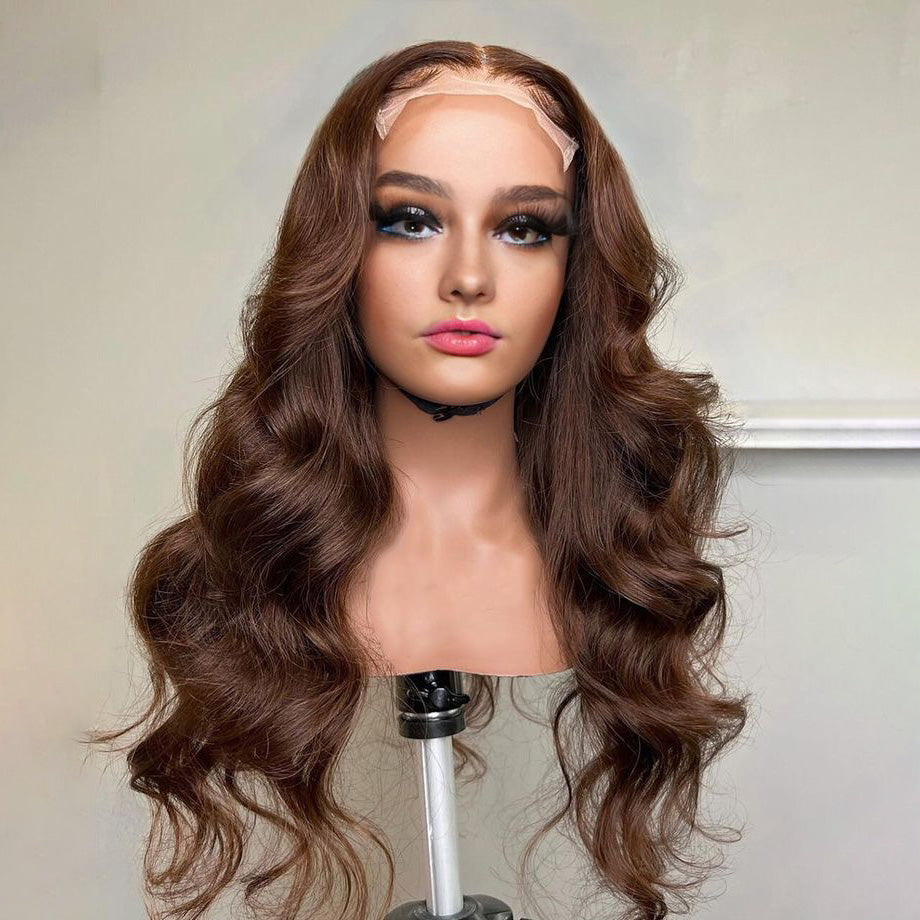 Firieya Chocolate Brown 5x5 Lace Closure Wig Human Hair Pre Plucked Body Wave Wig Human Hair with Baby Hair