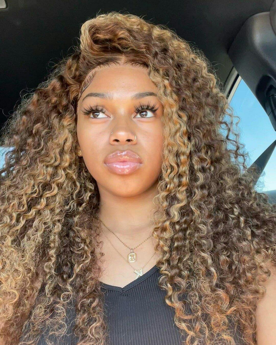 Firieya #4/27 Highlight Brown With Blonde Kinky Curly 5x5 HD Lace Closure Wig With Baby Hair Pre-plucked Natural Hairline