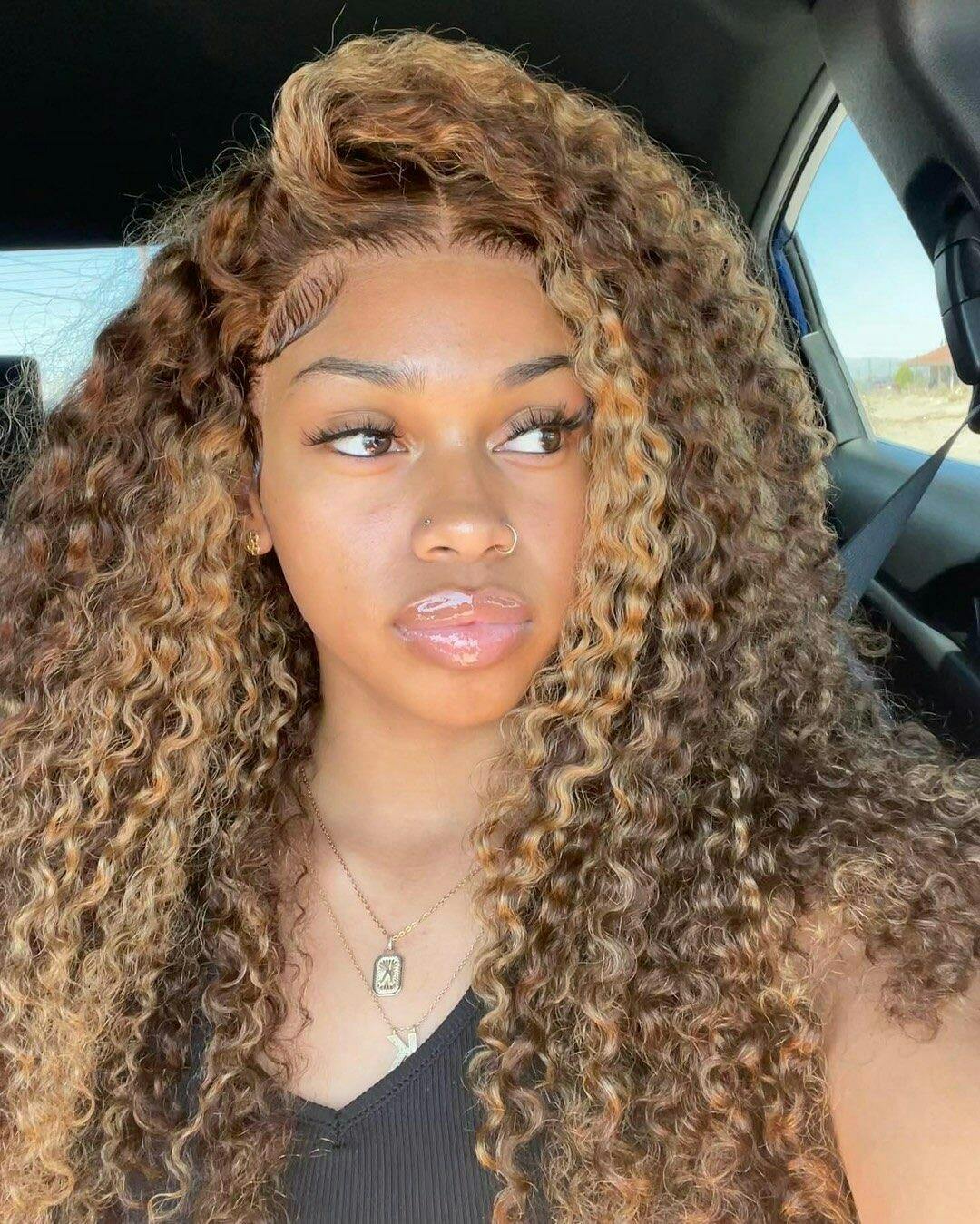 Firieya #4/27 Highlight Brown With Blonde Kinky Curly 5x5 HD Lace Closure Wig With Baby Hair Pre-plucked Natural Hairline