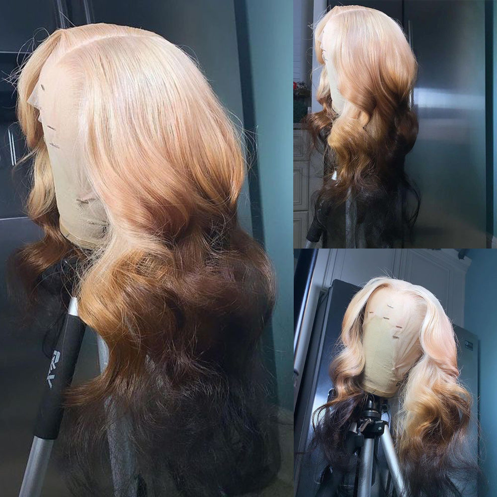 Firieya Ombre Hair Brown Body Wave 13x4 Lace Front Wigs 613 Blonde Brown Glueless Wig