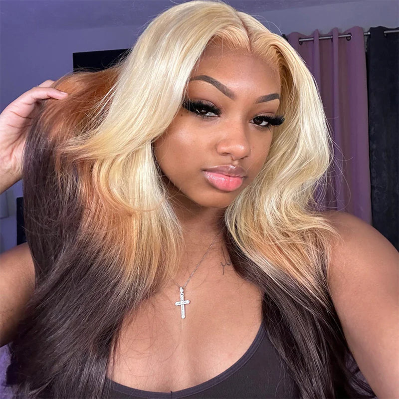 Firieya Ombre Hair Brown Body Wave 13x4 Lace Front Wigs 613 Blonde Brown Glueless Wig