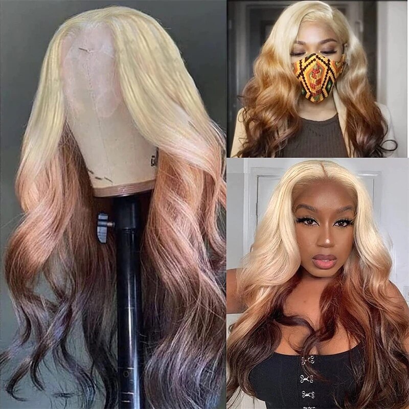 Firieya Ombre Hair Brown Body Wave 13x4 Lace Front Wigs 613 Blonde Brown Glueless Wig