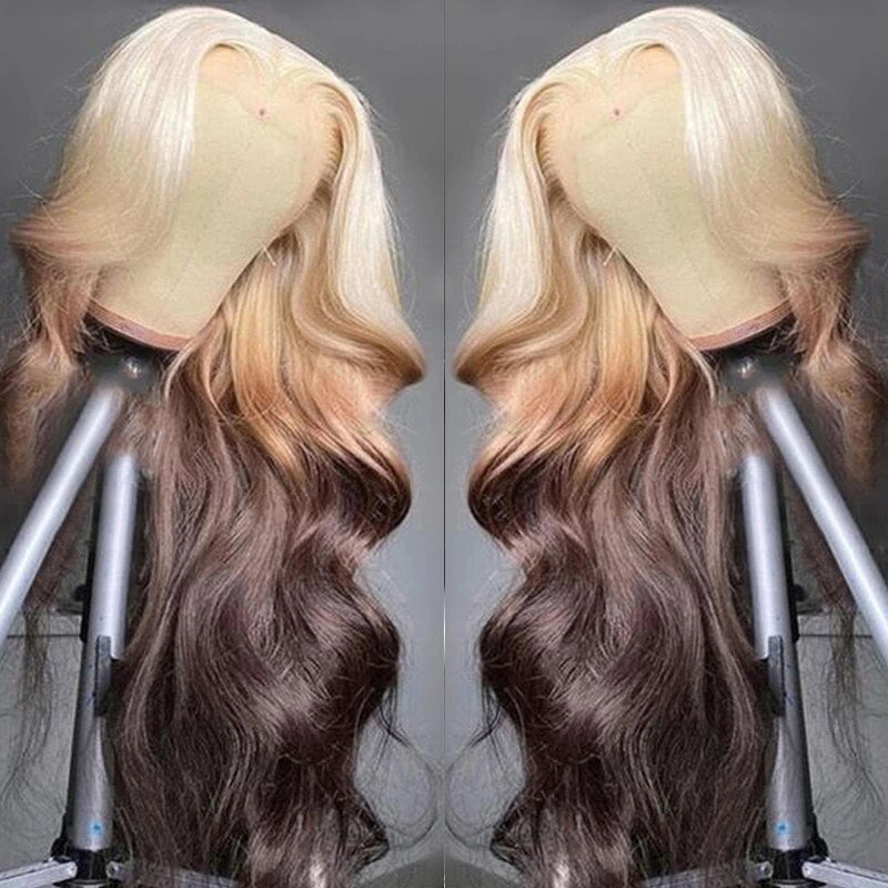 Firieya Ombre Hair Brown Body Wave 13x4 Lace Front Wigs 613 Blonde Brown Glueless Wig