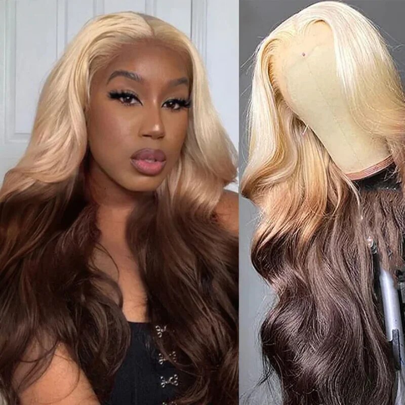 Firieya Ombre Hair Brown Body Wave 13x4 Lace Front Wigs 613 Blonde Brown Glueless Wig