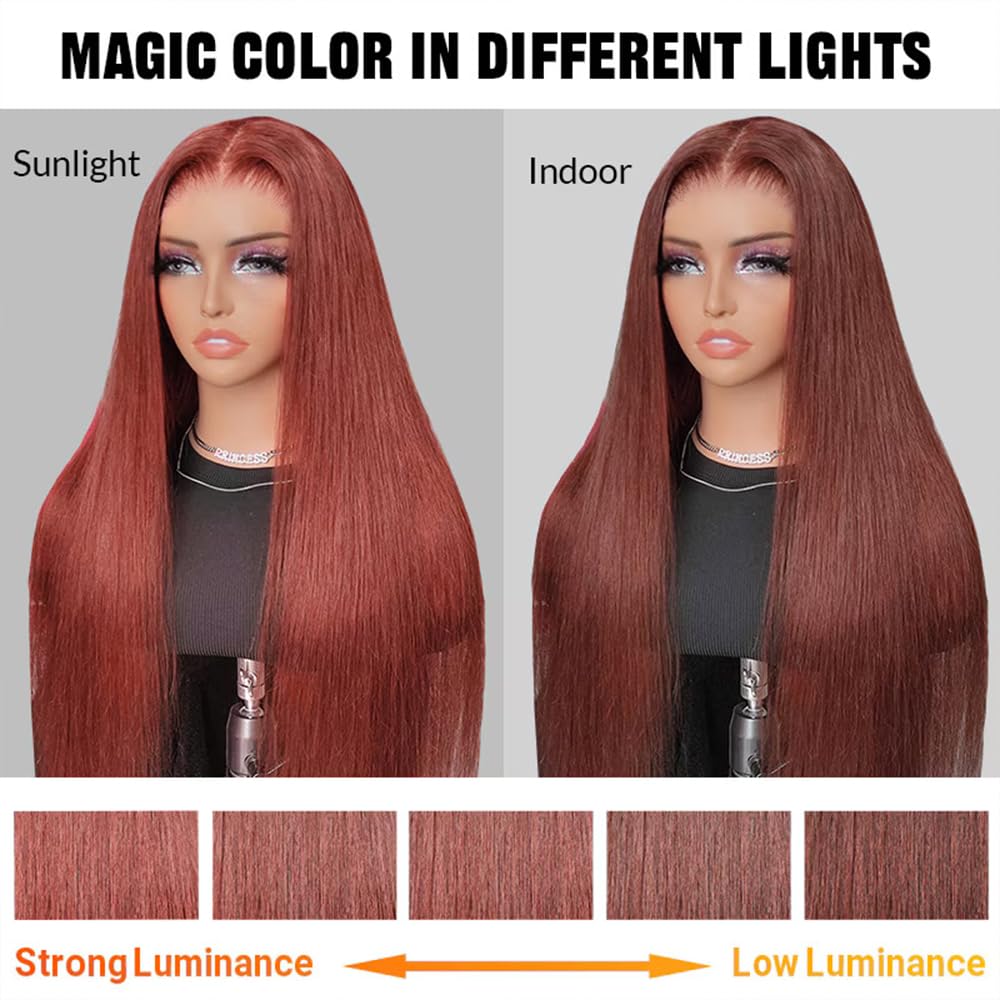 Firieya 13x4 Lace #33 Red Reddish Brown Auburn Straight Human Hair Wig