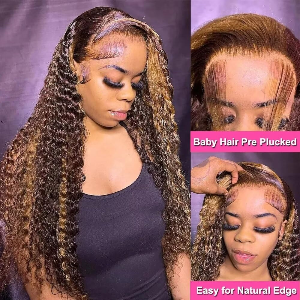 Firieya Honey Blonde 13x4/13x6 HD Lace Front Wig Human Hair Water Wave Ombre #P4/27 Highlight Human Hair Pre Plucked