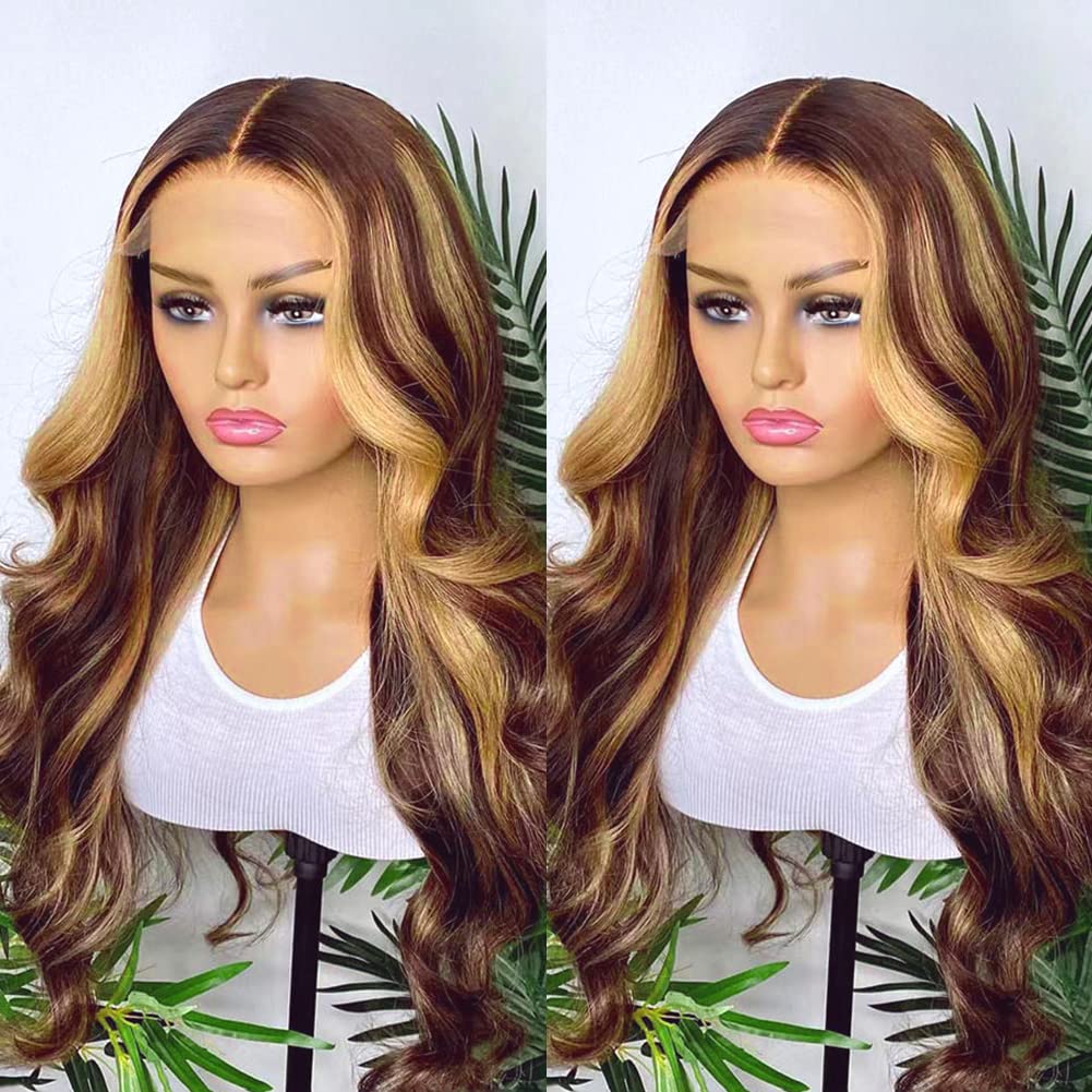 Firieya 5x5 Lace Honey Blonde HD Lace Closure Body Wave Wig Piano Highlights Human Hair Wigs