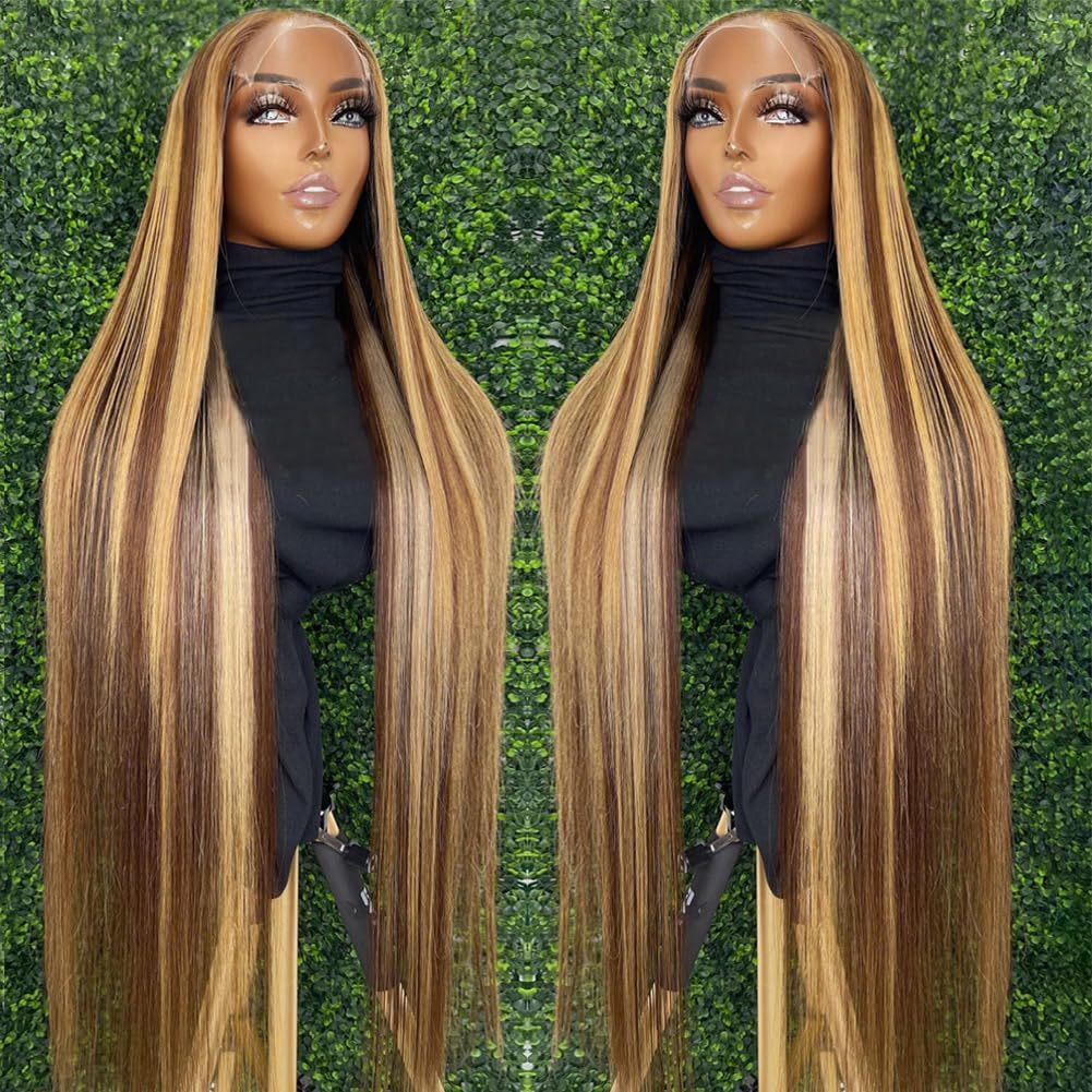 Firieya Ombre Straight P4/27 highlight Honey Blonde Balayage Color 5x5 Lace Closure Wigs Pre Plucked Human Hair Wig