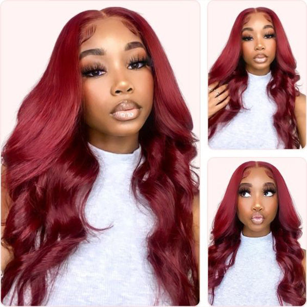 Firieya Pre-cut Lace Wig Body Wave Hair 99J Burgundy Color Wear Go Glueless Wig 7x5 HD Lace Wig Preplucked with Natural Hairline