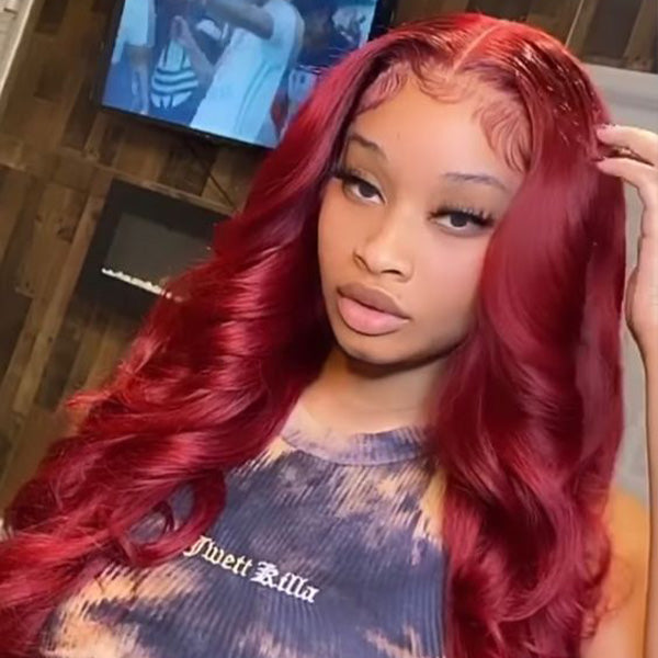 Firieya Pre-cut Lace Wig Body Wave Hair 99J Burgundy Color Wear Go Glueless Wig 7x5 HD Lace Wig Preplucked with Natural Hairline