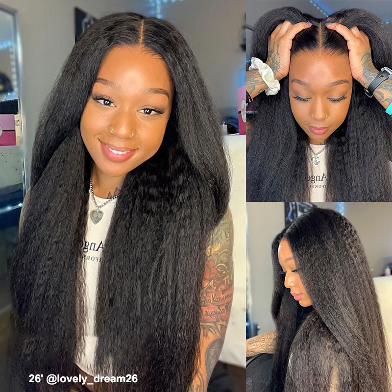 Firieya 7x5 HD Lace Front Wig Kinky Straight Wig Pre Plucked Real HD Lace Human Hair Wigs
