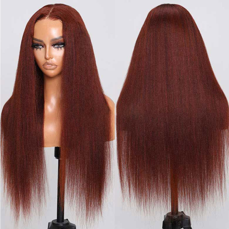 Firieya 9x6 Reddish Brown Kinky Straight Wig Ready To Go Glueless Lace Wigs Human Hair