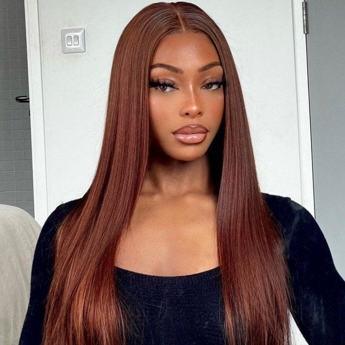 Firieya Straight Reddish Brown Upgrade 7x5 Pre Cut Lace Closure Ready To Go Wig With Bleached Knots