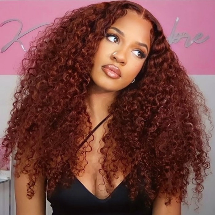Firieya Water Wave Reddish Brown Color Wear Go Glueless Wig Pre-cut Lace Wig Preplucked 7x5 HD Lace Wig